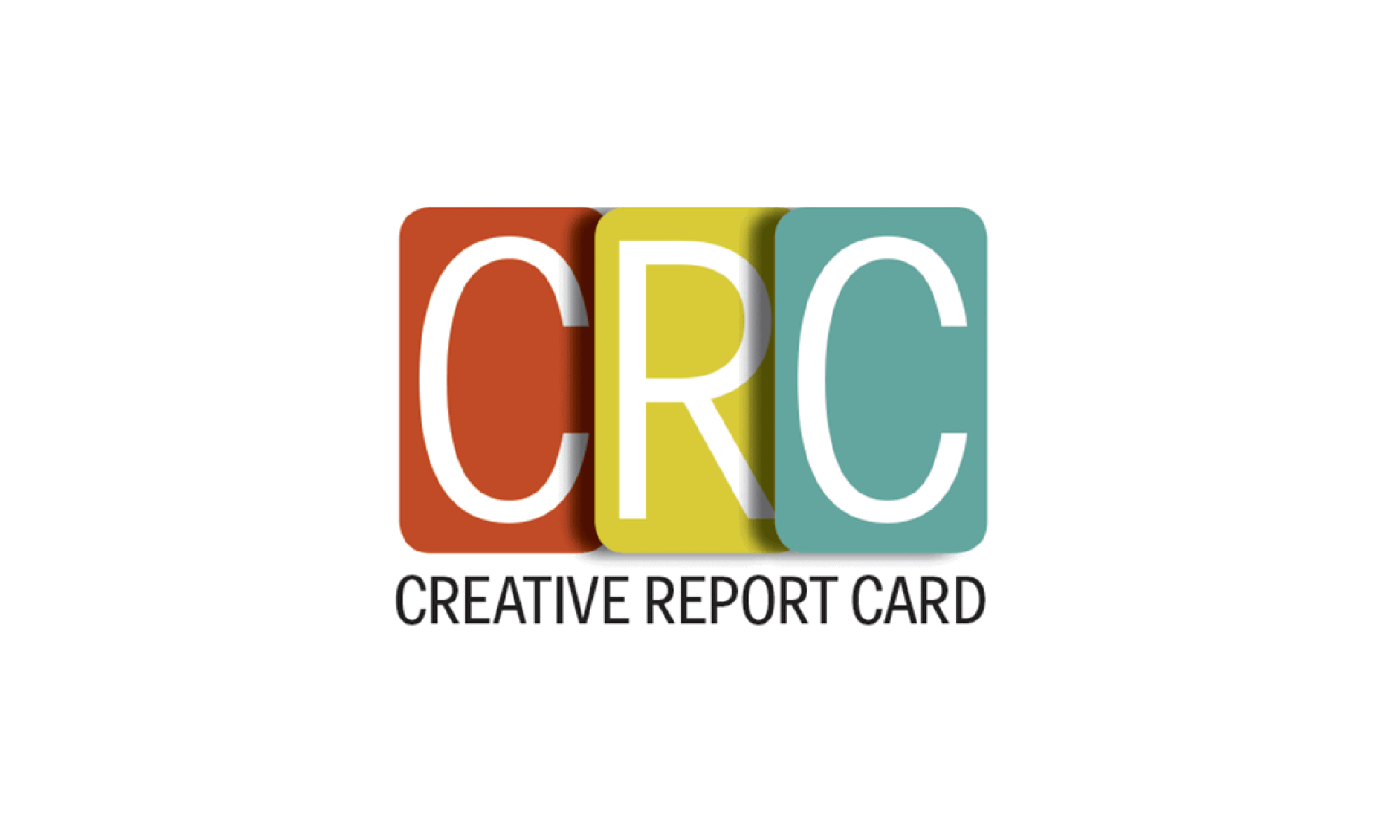 Website Graphics_CRC Logo displaying the letters CRC in large uppercase font inside overlapping rectangles of red, yellow, and teal. Below the rectangles, the text reads Creative Report Card in smaller black uppercase letters.